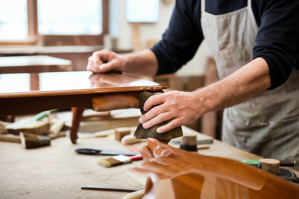 French polishing of antique furniture