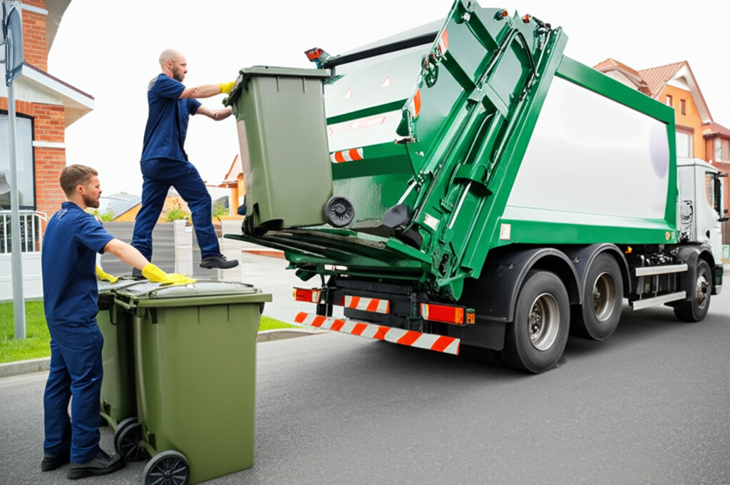 Waste removal service loading a truck